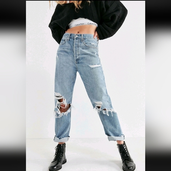 Agolde 90's jeans women size 25 baggy straight buttonfly distressed High rise - Picture 15 of 16